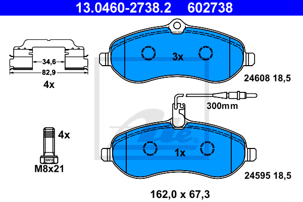 set placute frana,frana disc 13.0460-2738.2 ATE - Frana disc