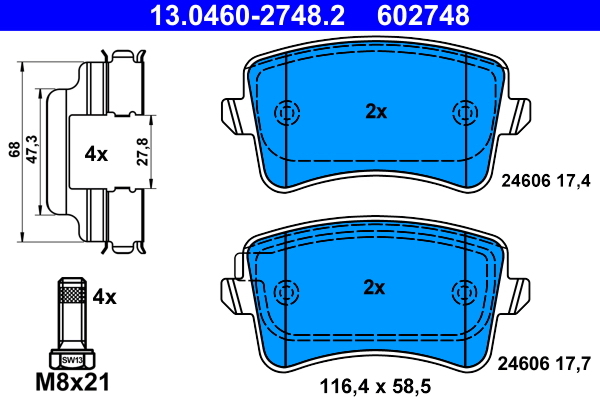 set placute frana,frana disc 13.0460-2748.2 ATE - Frana disc
