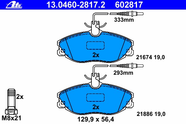 set placute frana,frana disc 13.0460-2817.2 ATE - Frana disc