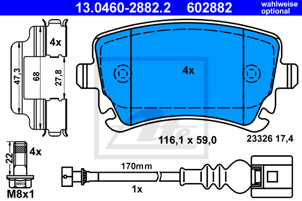 set placute frana,frana disc 13.0460-2882.2 ATE - Frana disc set placute frana,frana disc 13.0460-2882.2 ATE - Frana disc