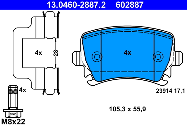 set placute frana,frana disc 13.0460-2887.2 ATE - Frana disc
