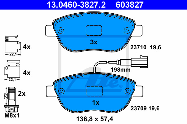 set placute frana,frana disc 13.0460-3827.2 ATE - Set placute frana set placute frana,frana disc 13.0460-3827.2 ATE - Set placute frana
