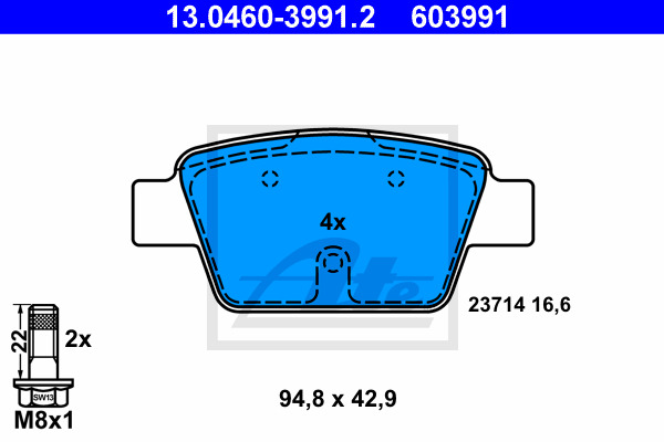 set placute frana,frana disc 13.0460-3991.2 ATE - Frana disc