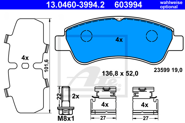 set placute frana,frana disc 13.0460-3994.2 ATE - Frana disc set placute frana,frana disc 13.0460-3994.2 ATE - Frana disc