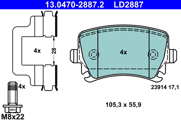 set placute frana,frana disc 13.0470-2887.2 ATE - Frana disc