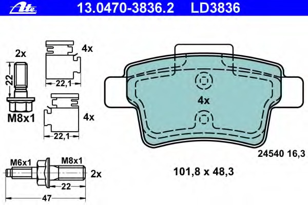 set placute frana,frana disc 13.0470-3836.2 ATE - Frana disc set placute frana,frana disc 13.0470-3836.2 ATE - Frana disc