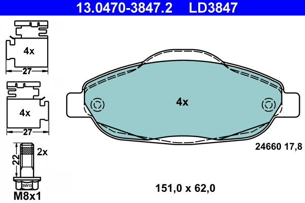 set placute frana,frana disc 13.0470-3847.2 ATE - Frana disc set placute frana,frana disc 13.0470-3847.2 ATE - Frana disc
