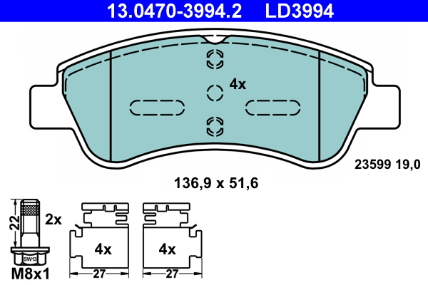 set placute frana,frana disc 13.0470-3994.2 ATE - Frana disc set placute frana,frana disc 13.0470-3994.2 ATE - Frana disc