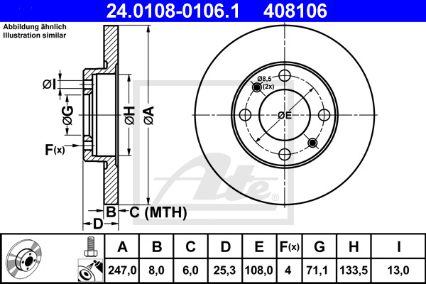 Disc frana 24.0108-0106.1 ATE - Frana disc Disc frana 24.0108-0106.1 ATE - Frana disc
