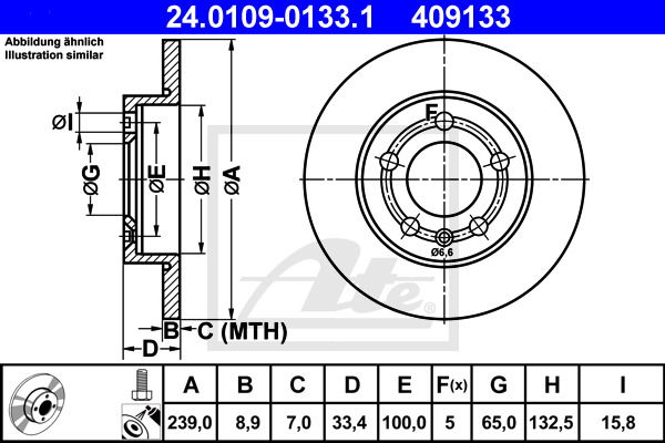 Disc frana 24.0109-0133.1 ATE - Frana disc