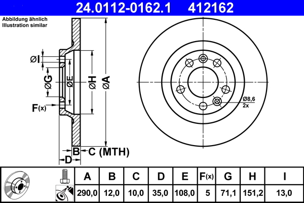 Disc frana 24.0112-0162.1 ATE - Frana disc Disc frana 24.0112-0162.1 ATE - Frana disc