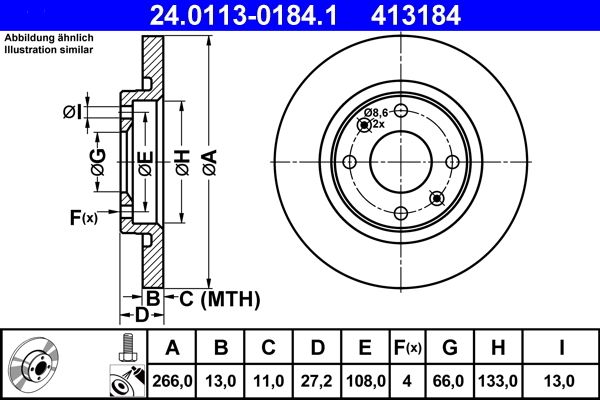 Disc frana 24.0113-0184.1 ATE - Frana disc
