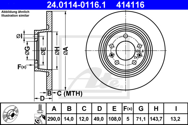 Disc frana 24.0114-0116.1 ATE - Frana disc