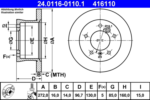 Disc frana 24.0116-0110.1 ATE - Frana disc Disc frana 24.0116-0110.1 ATE - Frana disc