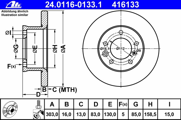 Disc frana 24.0116-0133.1 ATE - Frana disc Disc frana 24.0116-0133.1 ATE - Frana disc