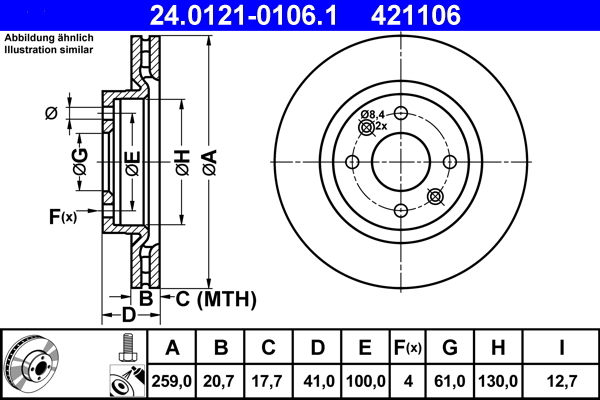 Disc frana 24.0121-0106.1 ATE - Frana disc
