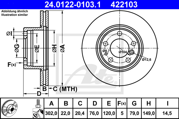 Disc frana 24.0122-0103.1 ATE - Frana disc