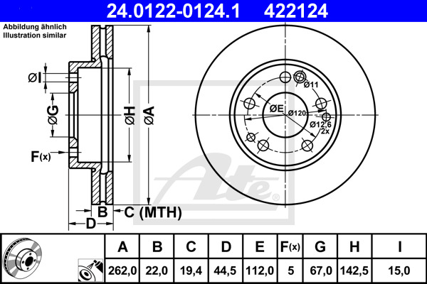 Disc frana 24.0122-0124.1 ATE - Frana disc Disc frana 24.0122-0124.1 ATE - Frana disc