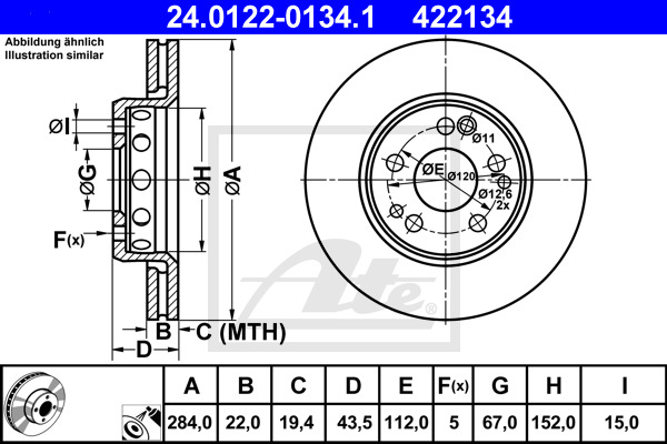 Disc frana 24.0122-0134.1 ATE - Disc frana Disc frana 24.0122-0134.1 ATE - Disc frana