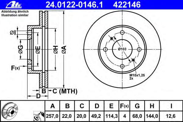 Disc frana 24.0122-0146.1 ATE - Frana disc Disc frana 24.0122-0146.1 ATE - Frana disc
