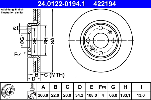 Disc frana 24.0122-0194.1 ATE - Frana disc Disc frana 24.0122-0194.1 ATE - Frana disc