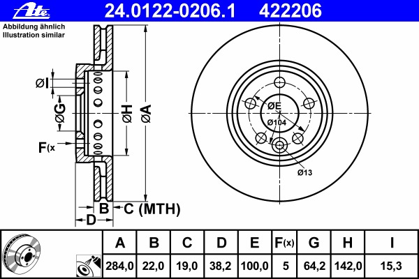 Disc frana 24.0122-0206.1 ATE - Disc frana Disc frana 24.0122-0206.1 ATE - Disc frana