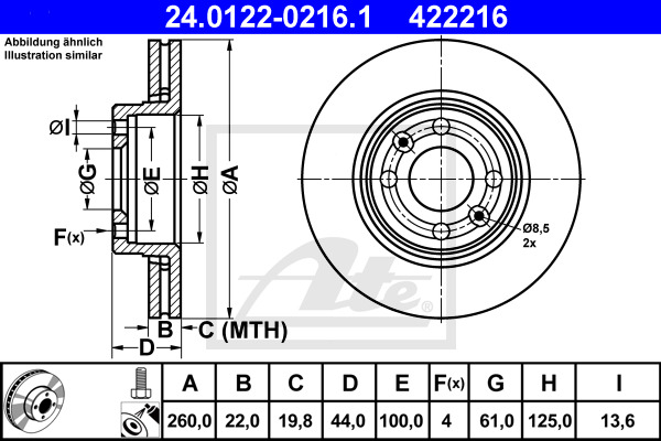 Disc frana 24.0122-0216.1 ATE - Frana disc Disc frana 24.0122-0216.1 ATE - Frana disc