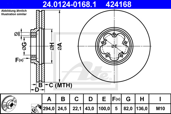 Disc frana 24.0124-0168.1 ATE - Frana disc Disc frana 24.0124-0168.1 ATE - Frana disc