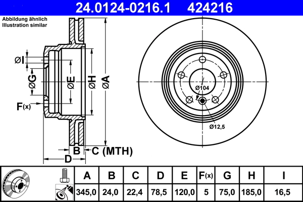 Disc frana 24.0124-0216.1 ATE - Frana disc