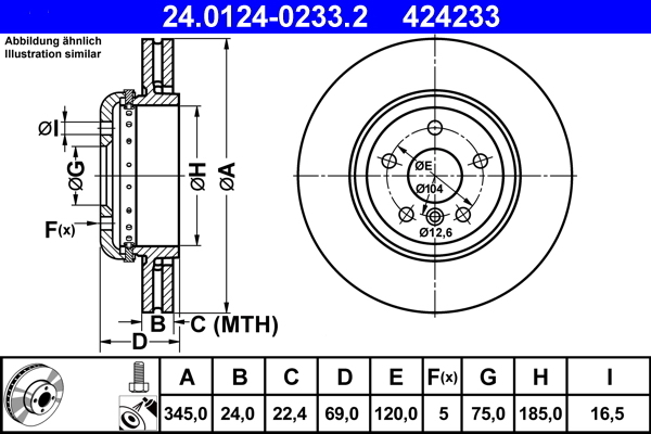 Disc frana 24.0124-0233.2 ATE - Frana disc Disc frana 24.0124-0233.2 ATE - Frana disc