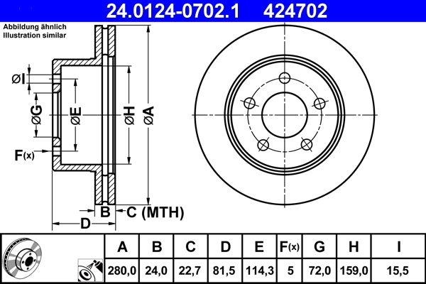 Disc frana 24.0124-0702.1 ATE - Frana disc