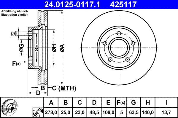 Disc frana 24.0125-0117.1 ATE - Frana disc Disc frana 24.0125-0117.1 ATE - Frana disc