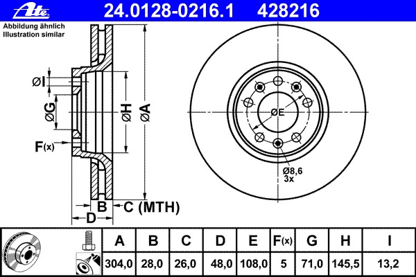 Disc frana 24.0128-0216.1 ATE - Frana disc Disc frana 24.0128-0216.1 ATE - Frana disc