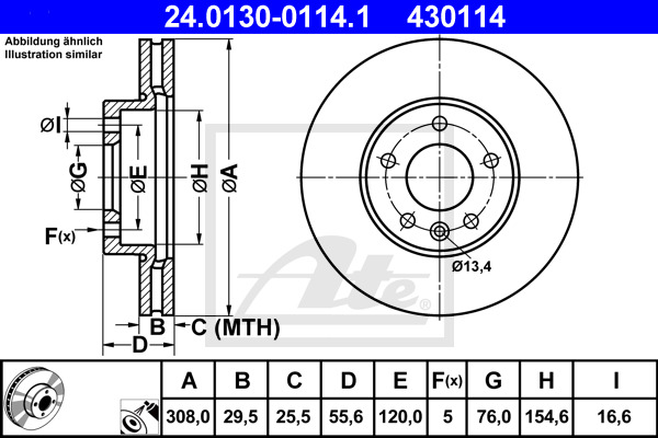 Disc frana 24.0130-0114.1 ATE - Frana disc Disc frana 24.0130-0114.1 ATE - Frana disc
