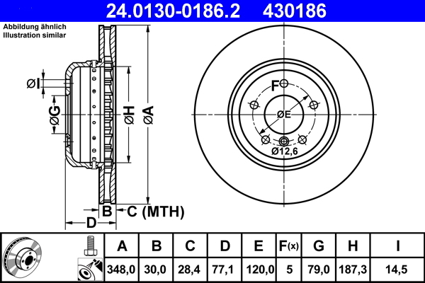 Disc frana 24.0130-0186.2 ATE - Frana disc Disc frana 24.0130-0186.2 ATE - Frana disc