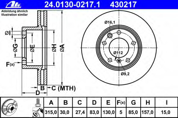 Disc frana 24.0130-0217.1 ATE - Frana disc Disc frana 24.0130-0217.1 ATE - Frana disc