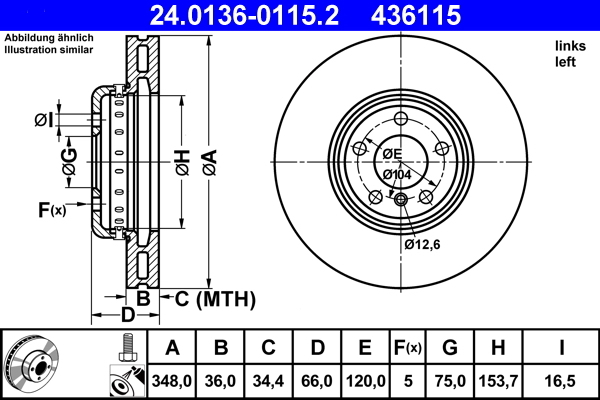 Disc frana 24.0136-0115.2 ATE - Frana disc Disc frana 24.0136-0115.2 ATE - Frana disc