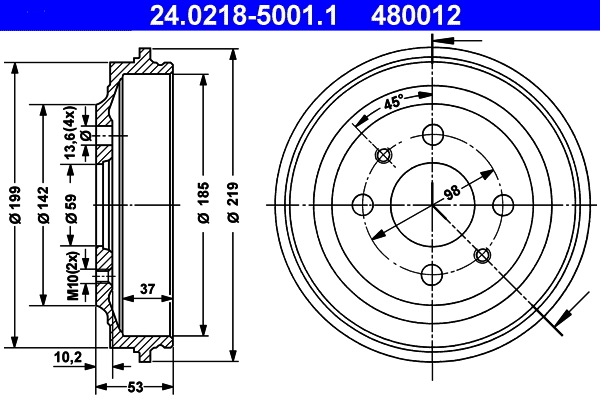 Tambur frana 24.0218-5001.1 ATE - Tambur frana Tambur frana 24.0218-5001.1 ATE - Tambur frana