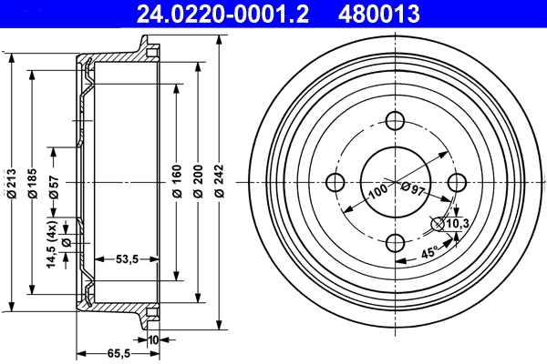 Tambur frana 24.0220-0001.2 ATE - Tambur frana