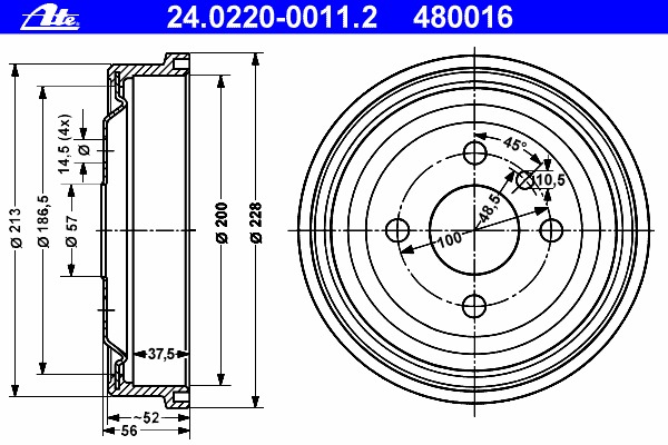Tambur frana 24.0220-0011.2 ATE - Tambur frana