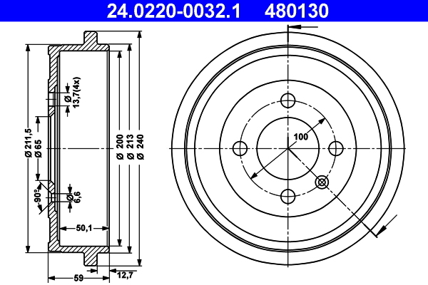 Tambur frana 24.0220-0032.1 ATE - Tambur frana Tambur frana 24.0220-0032.1 ATE - Tambur frana