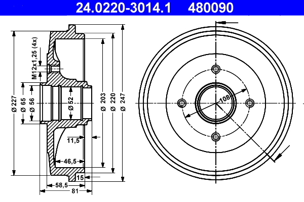 Tambur frana 24.0220-3014.1 ATE - Tambur frana Tambur frana 24.0220-3014.1 ATE - Tambur frana