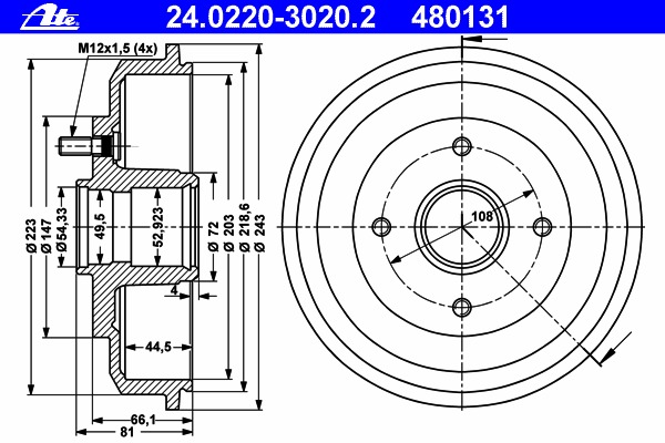Tambur frana 24.0220-3020.2 ATE - Tambur frana
