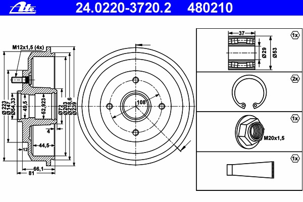 Tambur frana 24.0220-3720.2 ATE - Tambur frana