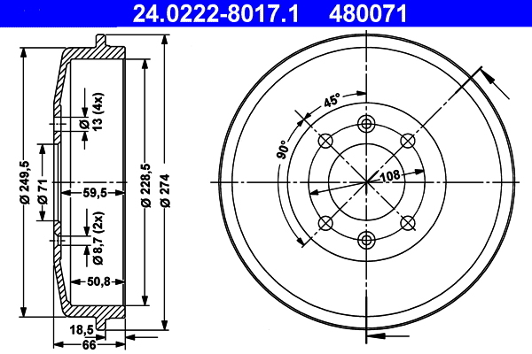 Tambur frana 24.0222-8017.1 ATE - Tambur frana Tambur frana 24.0222-8017.1 ATE - Tambur frana