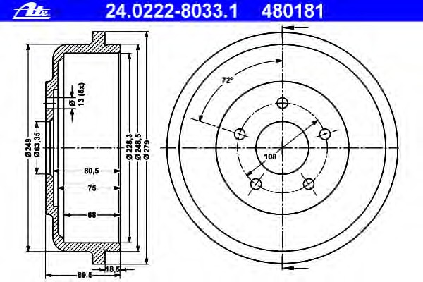 Tambur frana 24.0222-8033.1 ATE - Tambur frana Tambur frana 24.0222-8033.1 ATE - Tambur frana