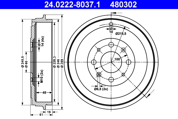 Tambur frana 24.0222-8037.1 ATE - Tambur frana Tambur frana 24.0222-8037.1 ATE - Tambur frana