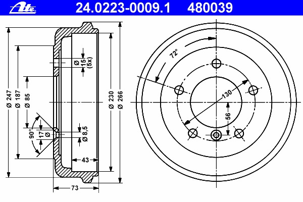 Tambur frana 24.0223-0009.1 ATE - Tambur frana Tambur frana 24.0223-0009.1 ATE - Tambur frana