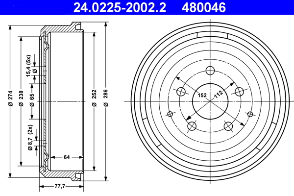 Tambur frana 24.0225-2002.2 ATE - Tambur frana Tambur frana 24.0225-2002.2 ATE - Tambur frana