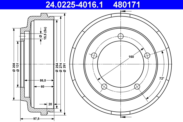 Tambur frana 24.0225-4016.1 ATE - Tambur frana Tambur frana 24.0225-4016.1 ATE - Tambur frana